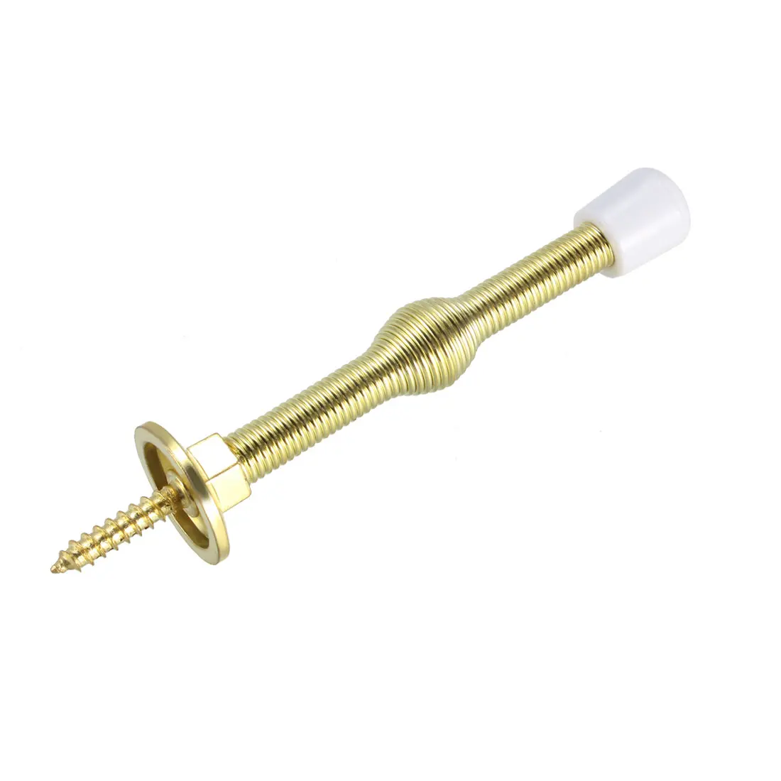 

uxcell Door Stoppers 75mmL Flexible Metal Screw-in Spring Stops with White Rubber Bumper Gold Tone