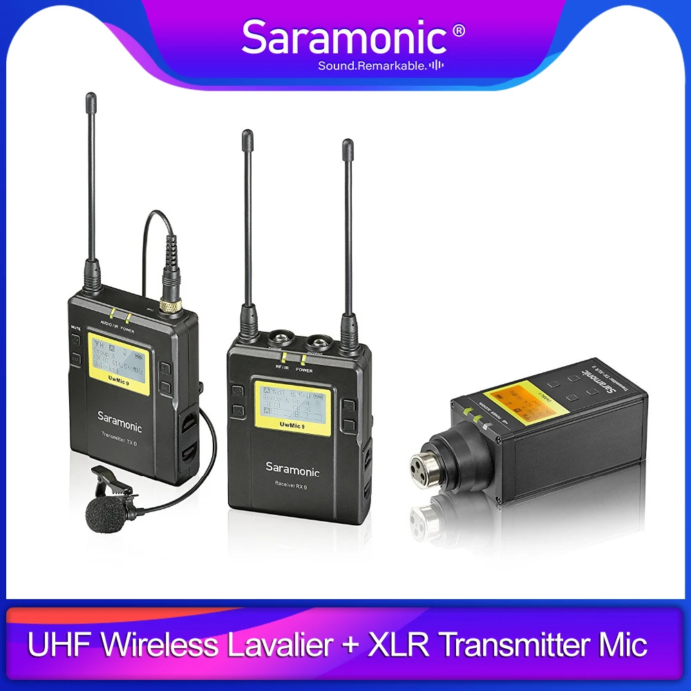 구매 Saramonic-UWMIC9 UHF 무선 라발리에 + XLR 송신기 마이크 시스템 바디팩 송신기 + Lav 마이크, XLR 플러그인 유닛