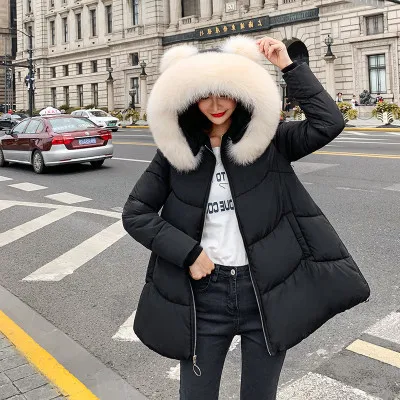 Black new arrival Зимнее женское пальто с кроличьим мехом и капюшоном, теплый пуховик, хлопковая куртка, новинка, милые парки на молнии с карманами, японский стиль, LD586 - Цвет: Black new arrival
