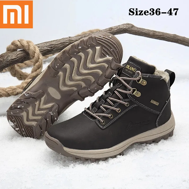 

Xiaomi Outdoor Fashion Leather Men Boots Comfortable Men Shoes Waterproof Ankle Boots Short Plush Winter Warm Work Shoes