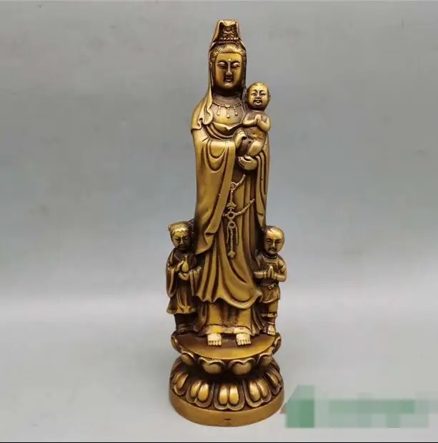 

9.4" Chinese antiques Qing Qianlong system Pure copper SongZi Guanyin statue