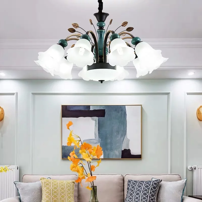 

Modern Glass Ceramic Led Chandeliers Lighting Metal Living Room Led Pendant Chandeliers Lights Dining Room Hanging Lamp Fixtures