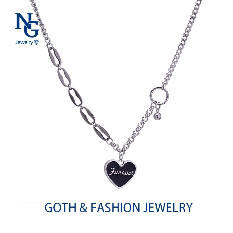 

Женская цепь-чокер из титановой стали, черная подвеска в виде букв и сердца, корейский стиль, Ювелирное Украшение в стиле хип-хоп, 2021
