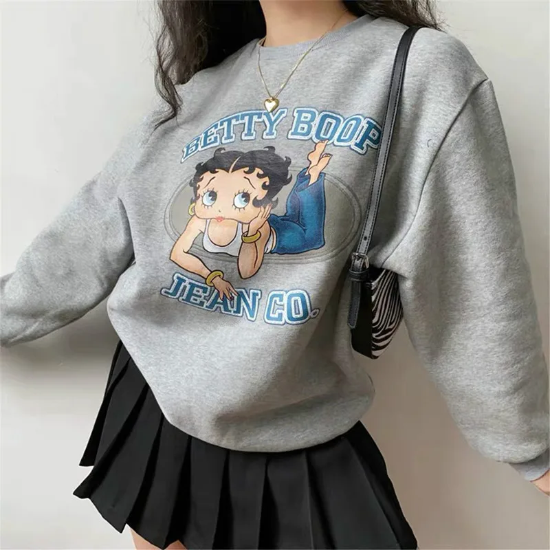

Hillbilly American Vintage Betty Boop Cartoon Printed 80s 90s Pullover Autumn Long Sleeve Cute Jackets Women Warm Sweatshirts