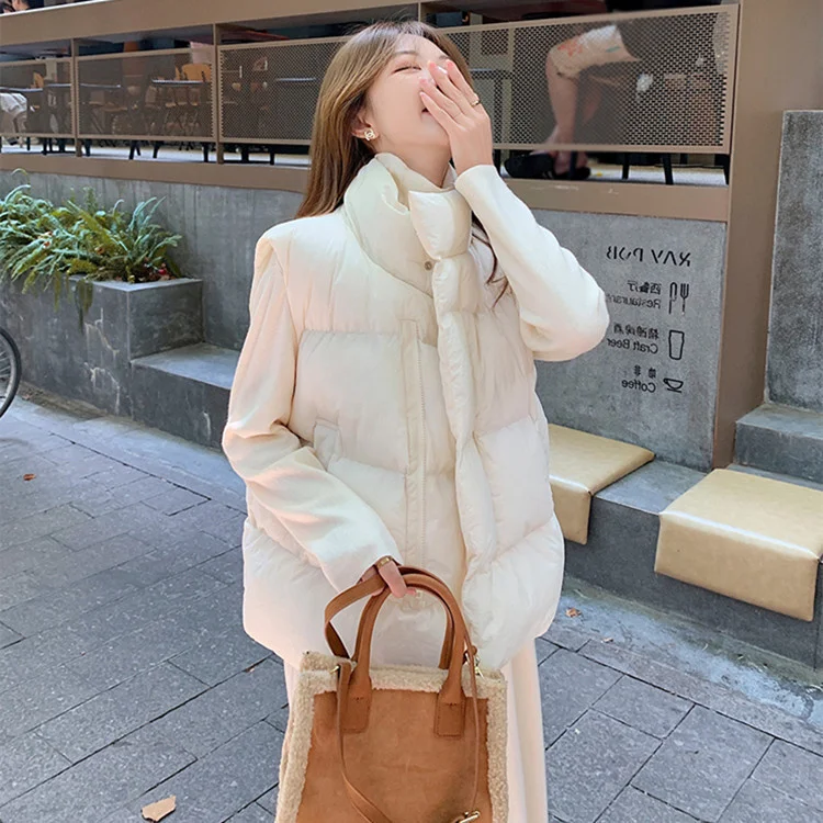 

Осень-зима 2021 Корейская версия новая мода с высоким воротником на молнии свободный костюм однотонный Универсальный жилет для женщин