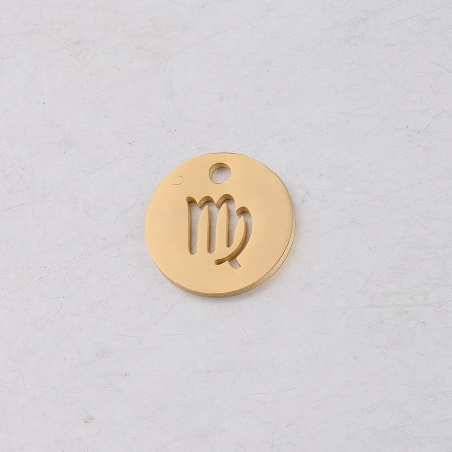 

1.5mm Hole 12mm Mirror Polish Stainless Steel Zodiac Charms Twelve Constellation For DIY Necklace Making