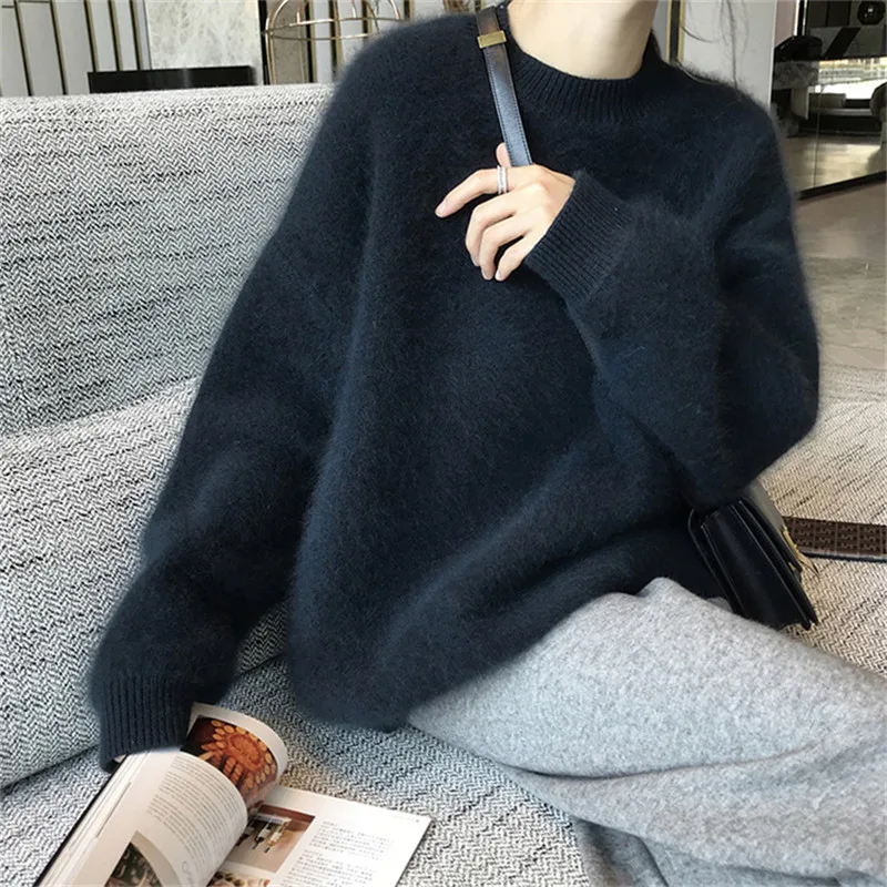 

2020 Новое поступление популярный зимний свитер для дам теплый удобный мохеровый простой однотонный базовый свитер элегантный универсальны...