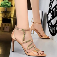 bigtree shoes women sandals 2022 summer ladies sexy high striptease heels pumps serpentine luxury brand women diamond sandals