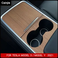 new tesla model 3 2021 central control wood grain panel patch accessories for model3 model y car interior styling stickers three