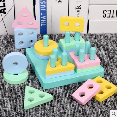 

Exquisite Oak Nordic Style Four Sets Column Geometric Shape Cognitive Bricks Pro Early Childhood Teaching Aids Children's Educat