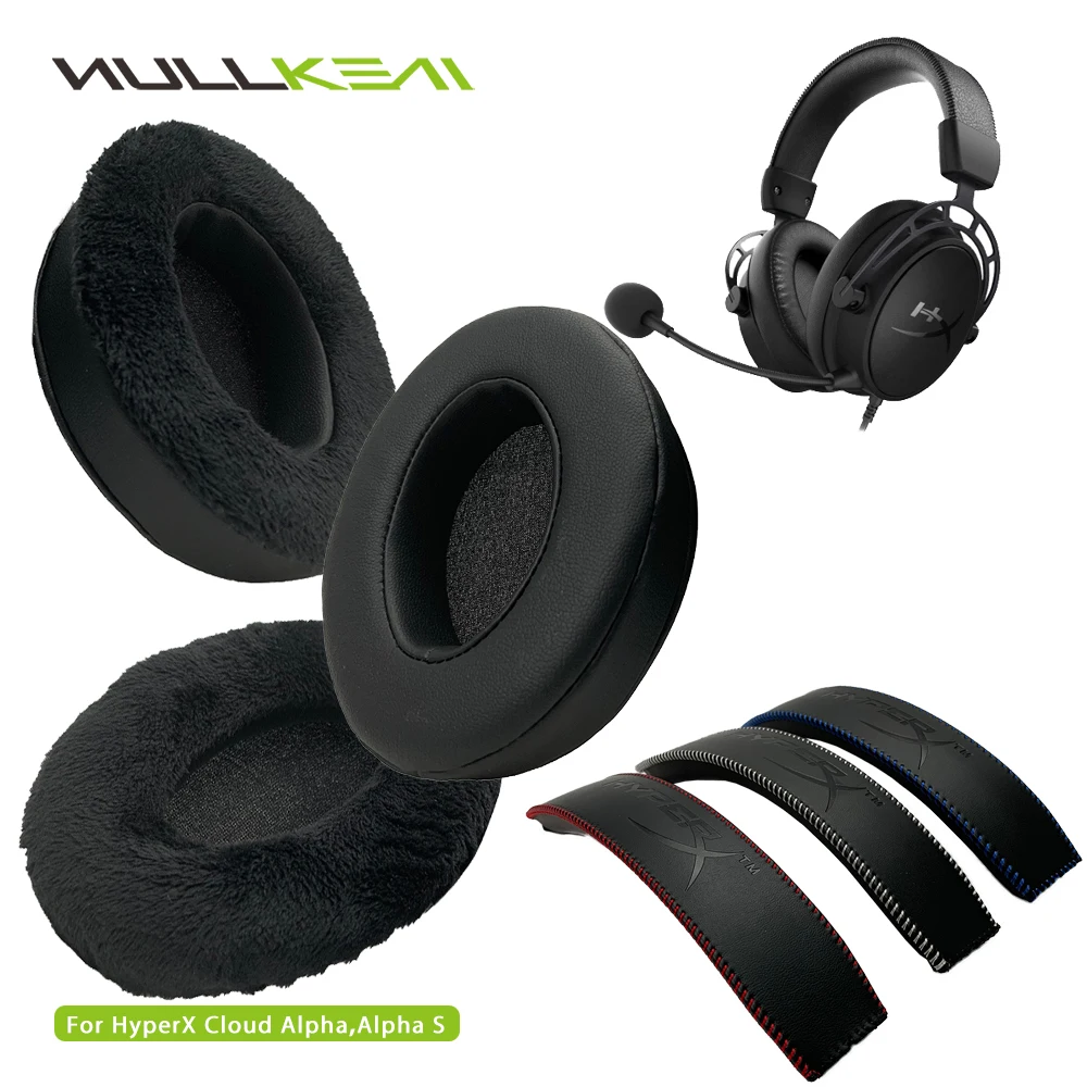

Nullkeai Replacement Earpads Headband for HyperX Cloud Alpha,Alpha S Headphones Earmuff Earphone Thicken Leather Velvet Sleeve