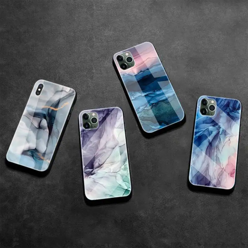 

Ink Brush Painting Marble Phone Case Tempered Glass For Iphone6plus 6S 7 7plus 8 X XS XSmax XR 11 12 Pro Max 12mini