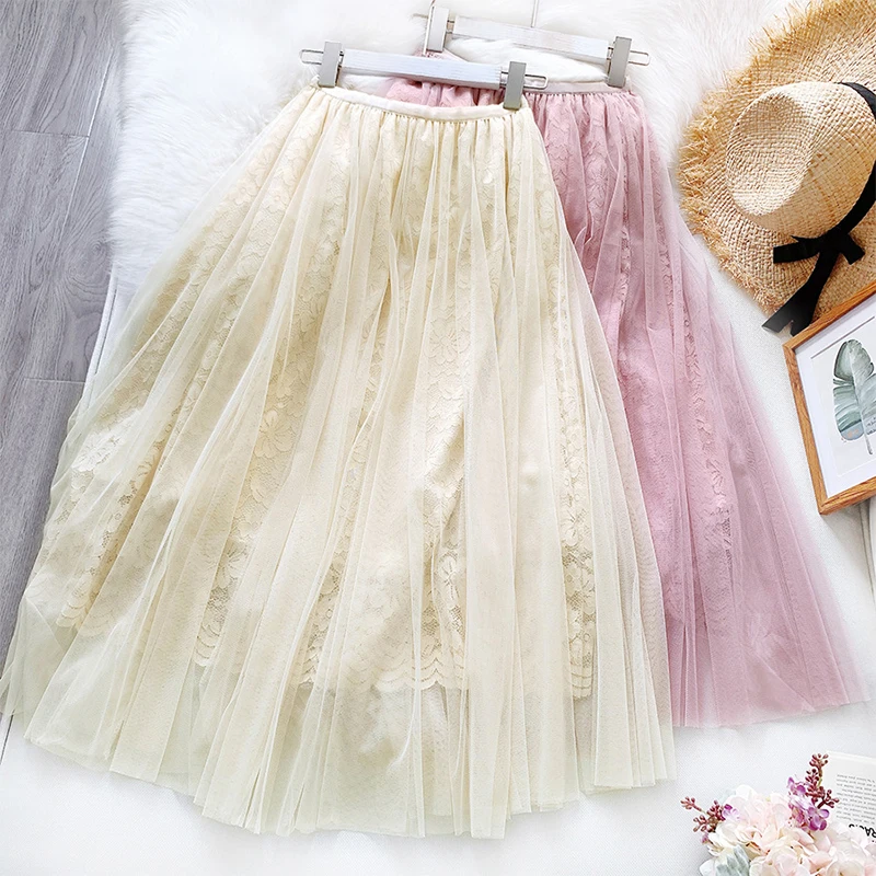 Юбка женская плиссированная трапециевидная из тюля с завышенной талией | Женская