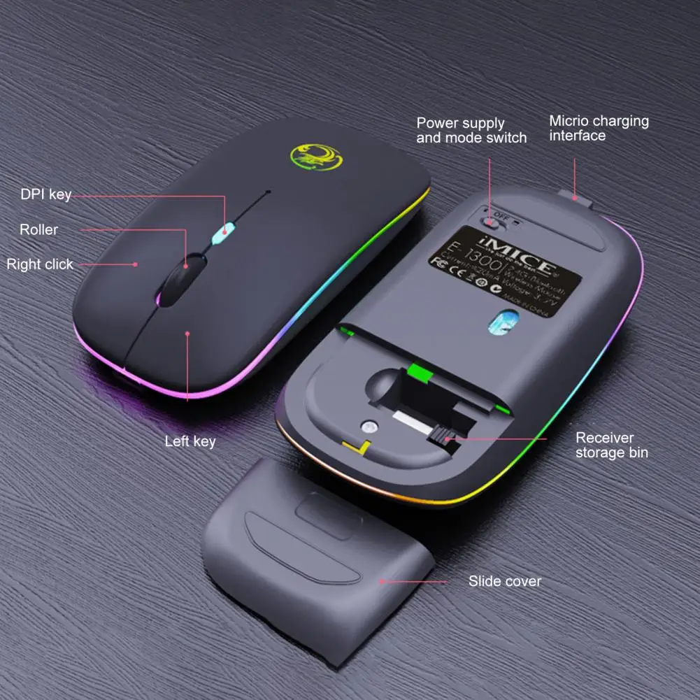 imice silent led wireless mouse rgb rechargeable mouse wireless computer backlit ergonomic gaming mouse for laptop pc free global shipping