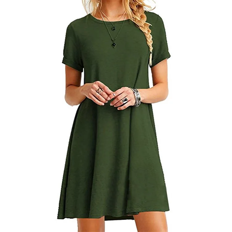 2018 Amazon Europe and the United States short sleeve large solid color dress wish explosions ebay women's new best selling | Женская