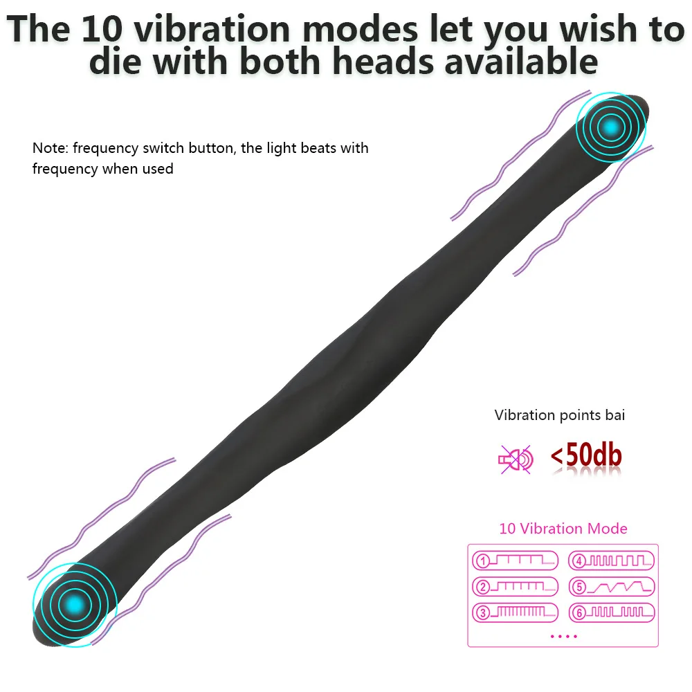 USB Перезаряжаемый длинный фаллоимитатор 10 режимов двойной вибратор секс игрушки