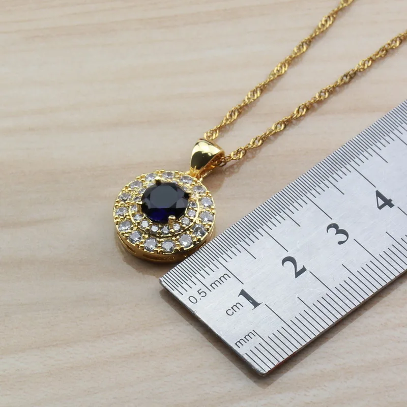 Комплект ювелирных украшений для женщин ожерелье браслет кольцо Круглый с синим