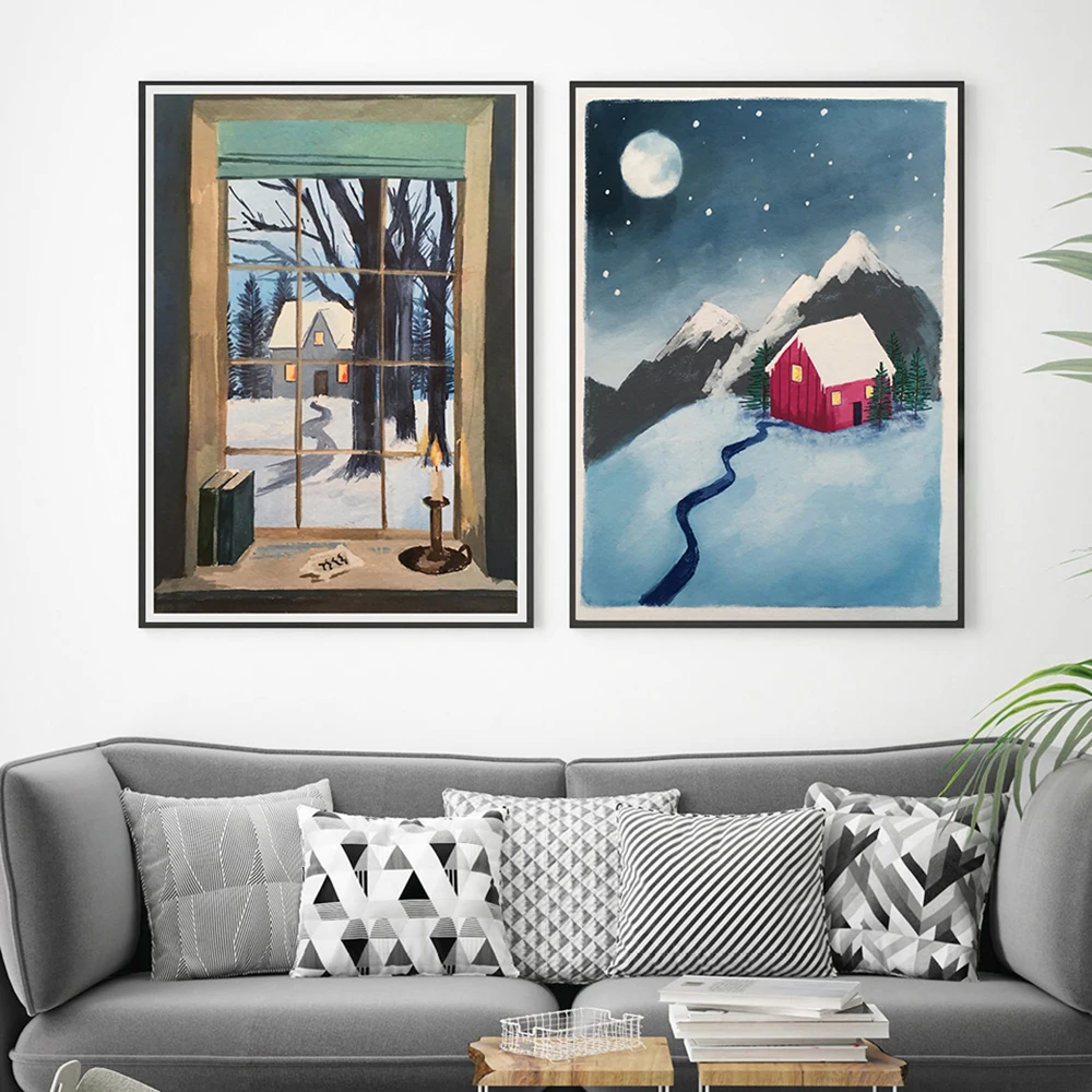 Картина на холсте с изображением зимней снежной сцены картина уютным окном фото