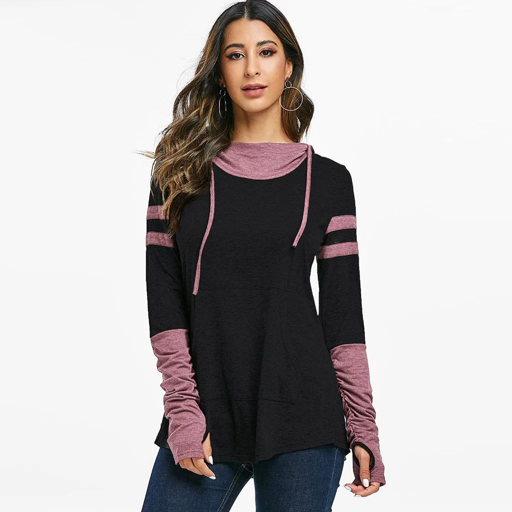 Женская Повседневная Блузка с капюшоном свободные топы рукавами рюшами и