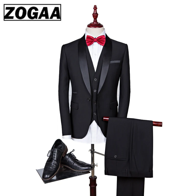 ZOGAA Brand Men Suit 2019 Wedding Suits for Shawl Collar 3 Pieces Slim Fit Burgundy Mens Royal Blue Tuxedo Jacket | Мужская одежда