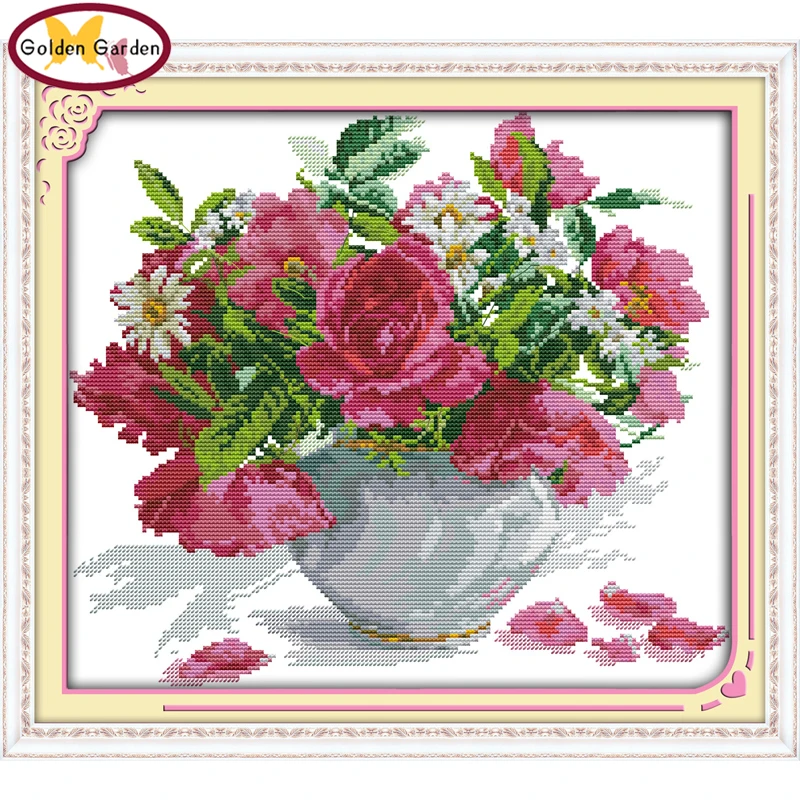 

GG Roses&Daisies Counted Cross Stitch Embroidery Needlework Sets 11CT 14CT DIY Pattern Joysunday Cross Stitch Kit for Home Decor