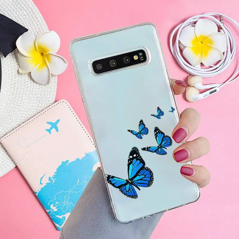 

Blue Butterfly Phone Case Transparent for Samsung A71 S9 10 20 HUAWEI p30 40 honor 10i 8x xiaomi note 8 Pro 10t 11
