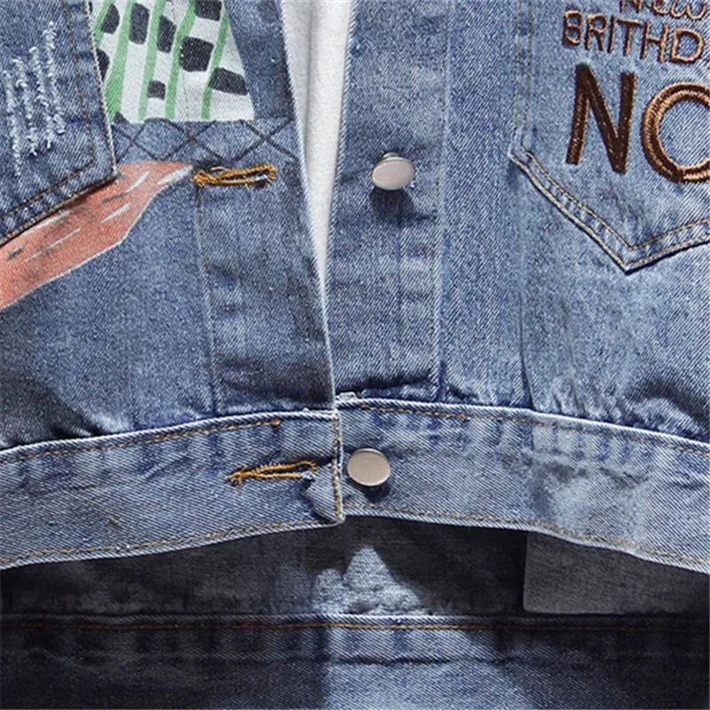 

Jeans Jacket Women 2021 New Fashion Print Letter Embroidery Denim Jacket Pocket Lapel Loose Casual Short Jeans Coat Female