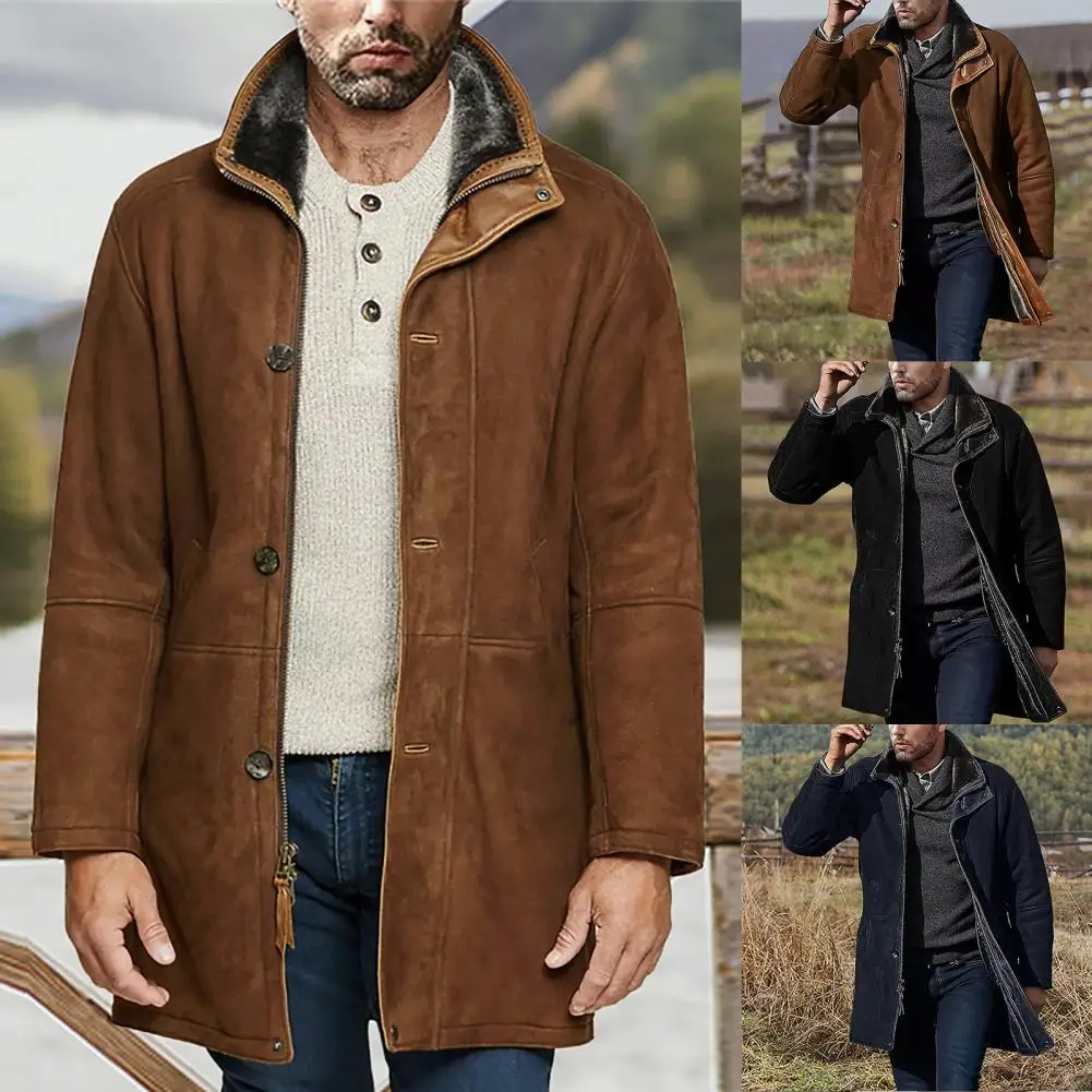 Good Casual Windbreaker All-match Attractive Lapel Long Jacket Men Winter Overcoat  Men Overcoat    Winter Overcoat