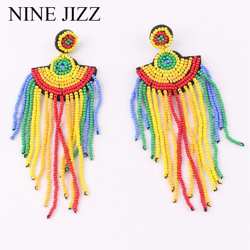 NINEJIZZ длинные висячие серьги с кисточками из бисера для женщин винтажные богемные