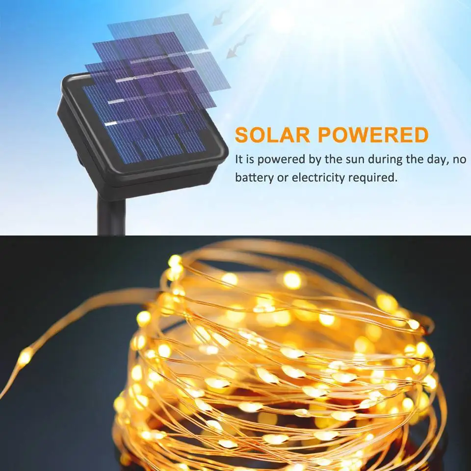 Солнечная гирлянда 10 м 100LED / 20 200 LED Водонепроницаемая наружная энергия лампа