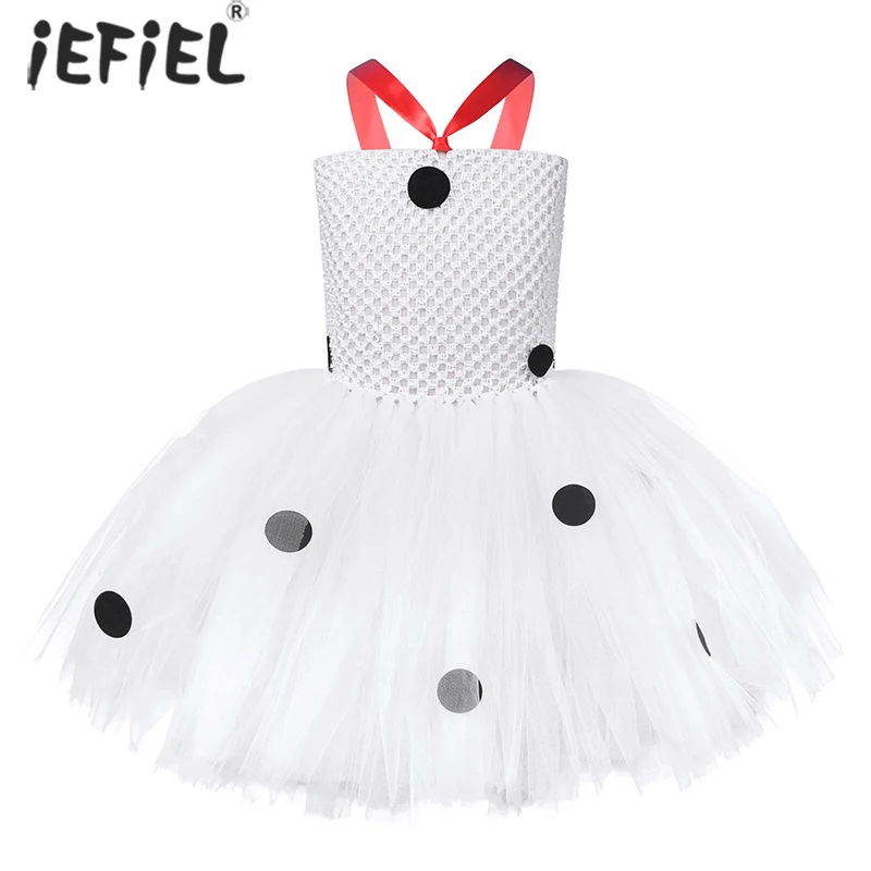 Далматинское платье пачка для девочек Тюлевое в горошек с цветами на день