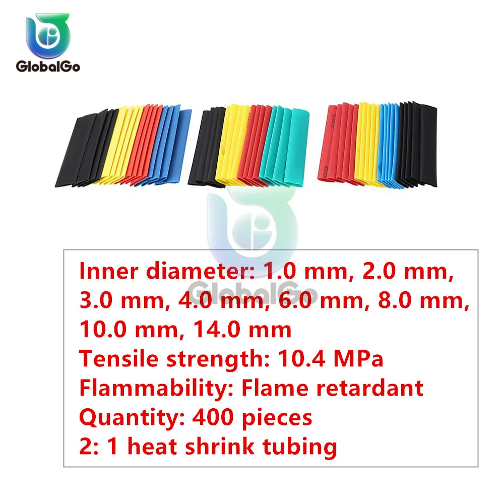 400pcs/Lot Polyolefin Shrinking Assorted Heat Shrink Tube Wire Cable Insulated Sleeving Tubing Set 1 2 3 4 6 8mm 10mm 14mm | Обустройство