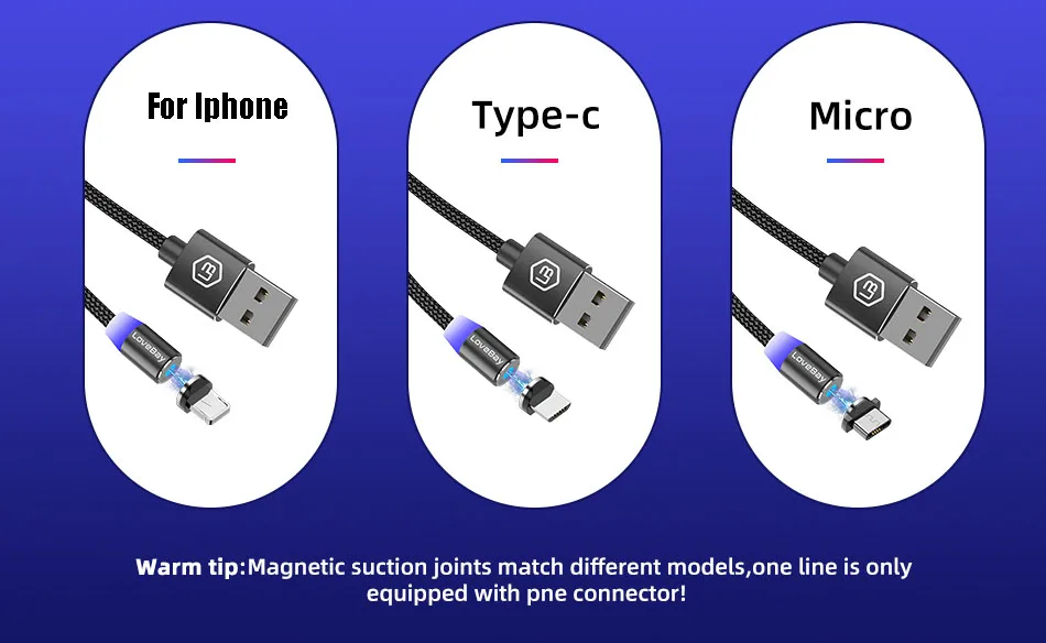 Lovebay Магнитный USB 3 м кабель для быстрой зарядки для Iphone TYPE-C Micro USB шнур Магнит Micro USB кабель для мобильного телефона USB шнур