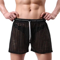 mens trunks mesh fishnet hollow out boxers transparent loose causal shorts sleep bottoms quick drying trunks elastici palestra