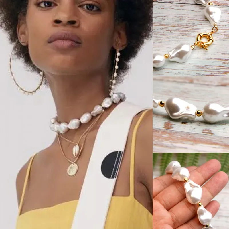 BOAKO Boho женское чокер барокко жемчужное модное колье-чокер ювелирные изделия свадебные Большие нерегулярные массивное жемчужное ожерелье