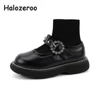 Новинка, Осенняя детская обувь принцессы с цветами, брендовая Классическая обувь для маленьких девочек, детские черные туфли со стразами, мягкая кожаная обувь на плоской подошве, Мэри Джейн