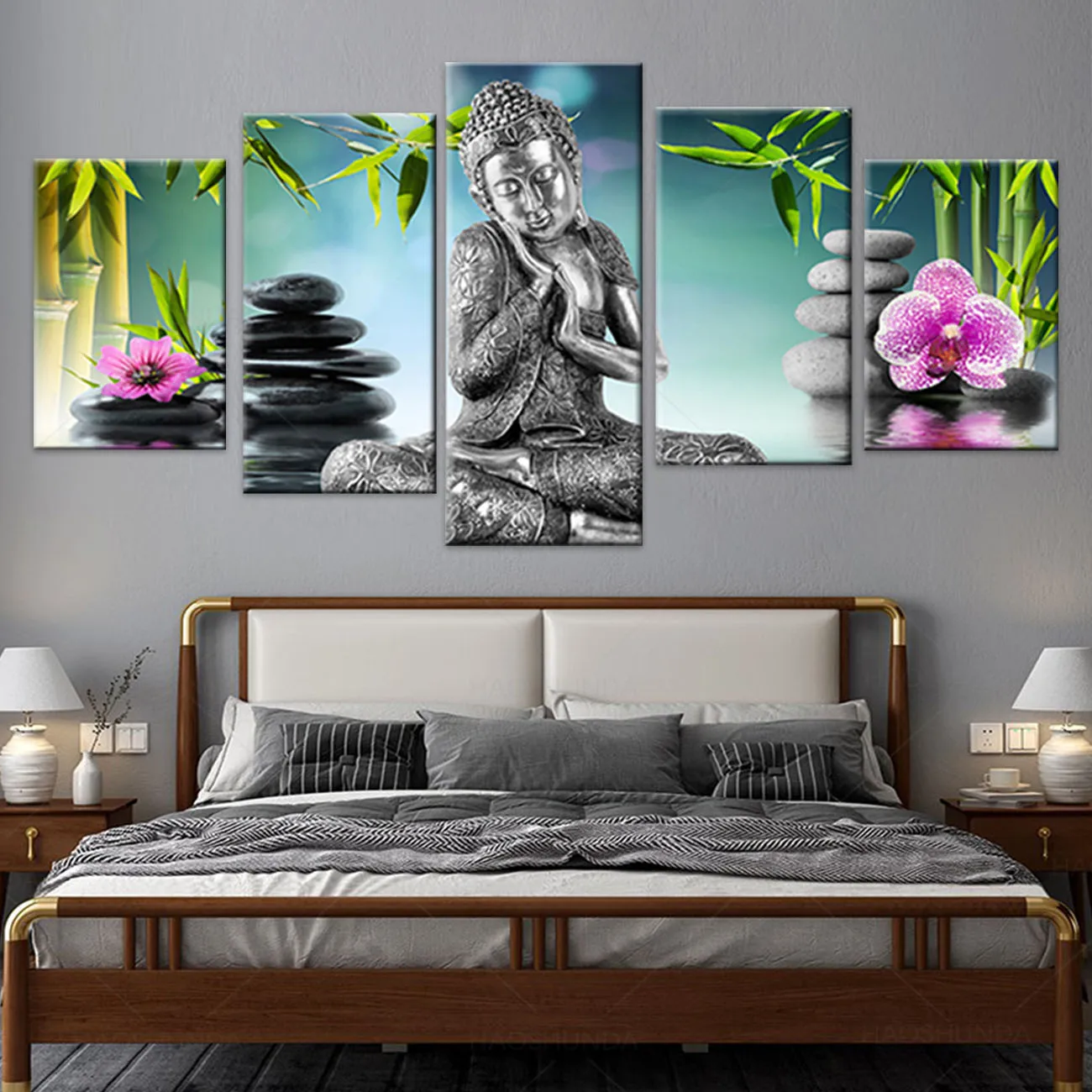 5 шт. Будда холст настенная живопись для спальни Декор Современный Орхидея бамбук
