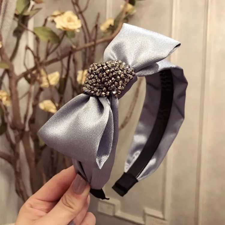 

Vintage Luxury Lady Head Hoop Satin Bow Women Crystal Headband Sweet Headwear High Quality Hair Accessorie