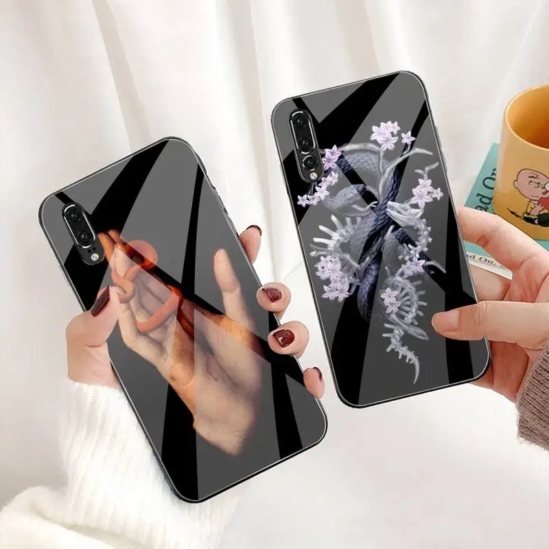 Чехол для телефона с изображением змеи и цветов закаленное стекло Huawei P30 P20 P10 lite