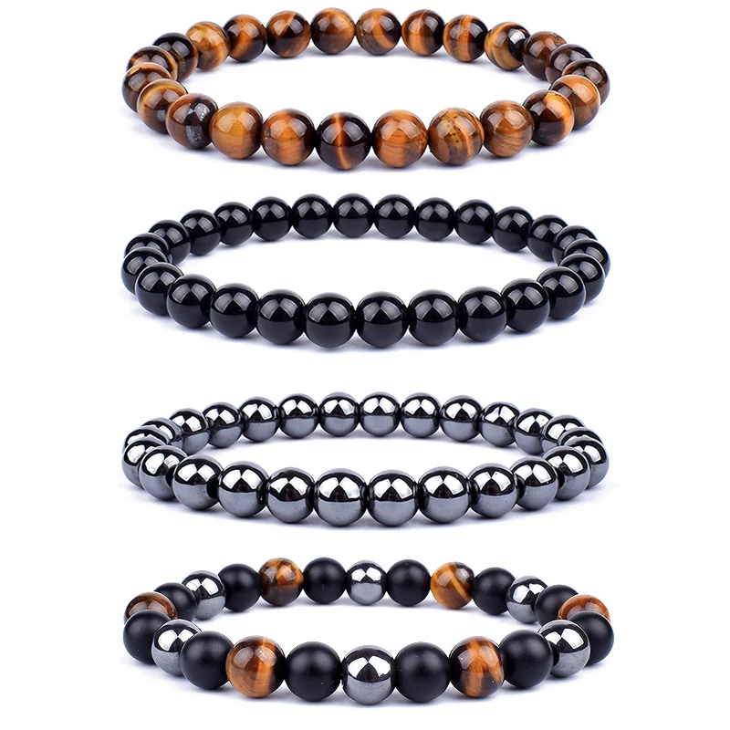 Natural Tiger Eye Obsidian Hematite Beads Bracelets Men for Magnetic Multi-layer Health Protection Women Jewelry Pulsera Hombre images - 6