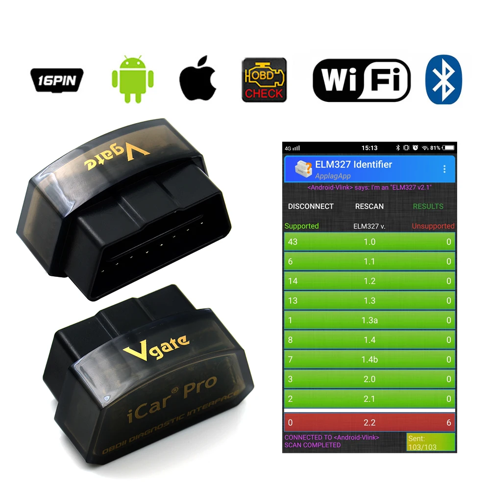 Считыватель кодов Vgate icar pro bluetooth 4 0 obd2 ELM327 V2.1 автомобильный диагностический