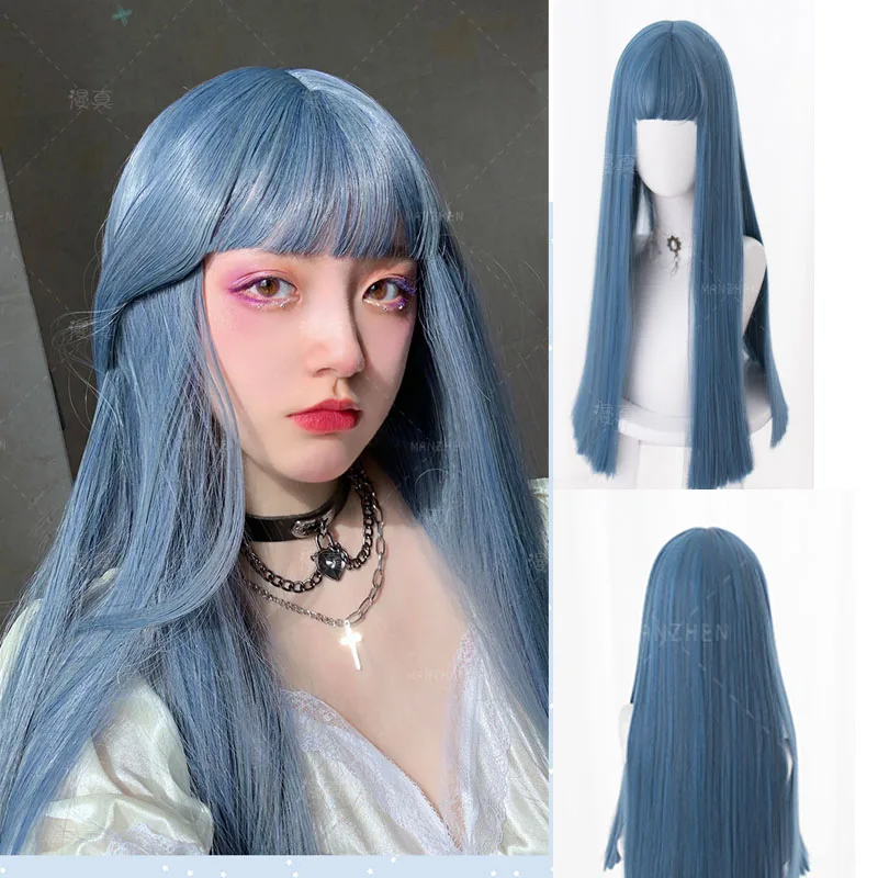60 см Harajuku Kawaii Лолита парик Девушка Сладкая длинная прямая челка синтетический