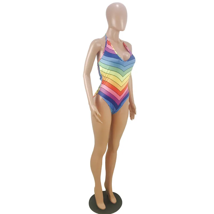 

Summer v-neck slim one-piece swimsuit sexy striped onesie