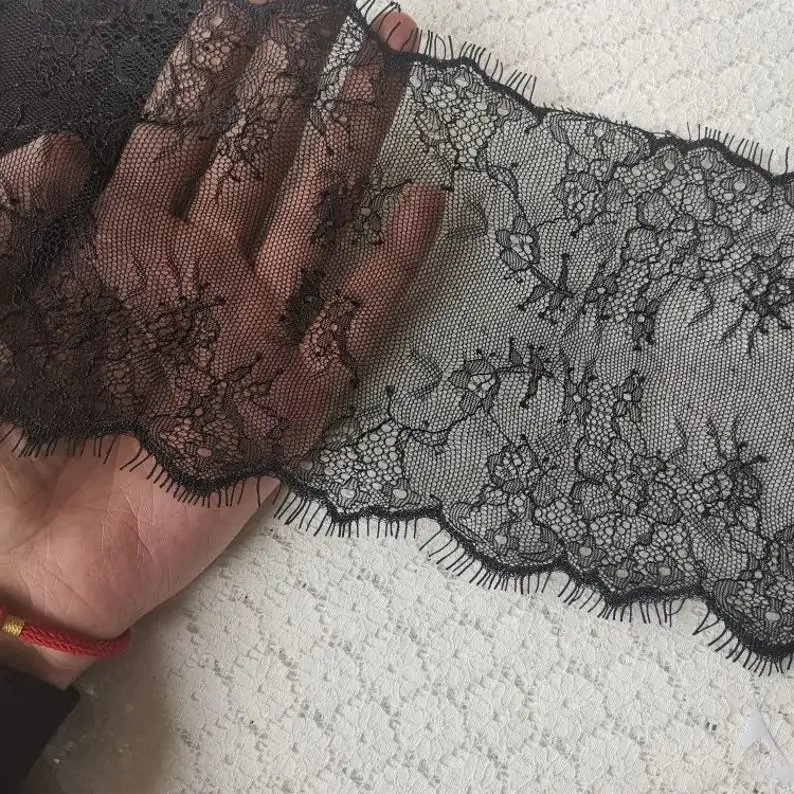 

French Floral Chantilly Lace Fabric, Soft, Colors Off White Or Black, 3 Yards Long