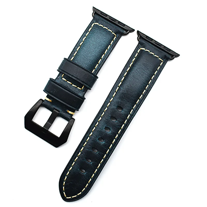 blue with black Коровья кожа, воск, натуральная кожа, ремешок для часов Apple watch, 42 мм, 38 мм, серия 4-1, iwatch 4, 44 мм, 40 мм, Ремешки для наручных часов, браслет для часов - Цвет ремешка: blue with black