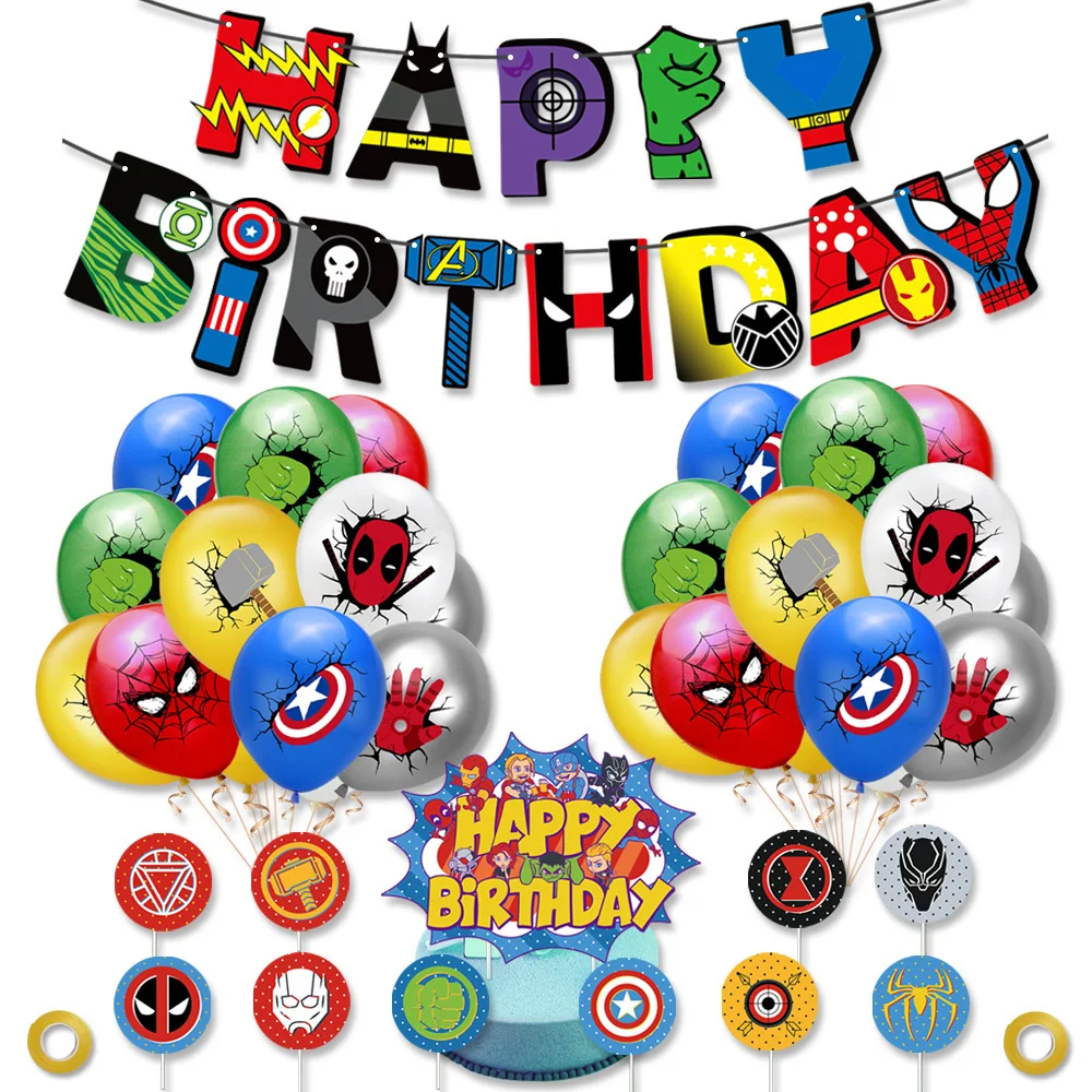 

marvel party supplies Spiderman Hulk Confetti Latex balloons birthday party decoration Banners Cake flag for Children's Gifts