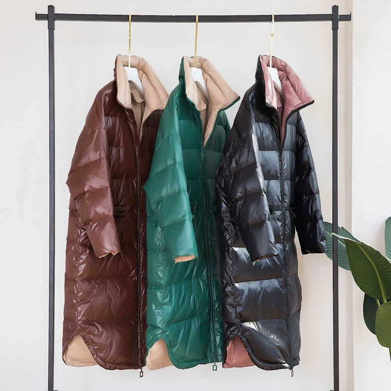 

Winter 2019 new style collar down jacket female medium long style black cotton pure color fashion warm cool comfortable overcoat