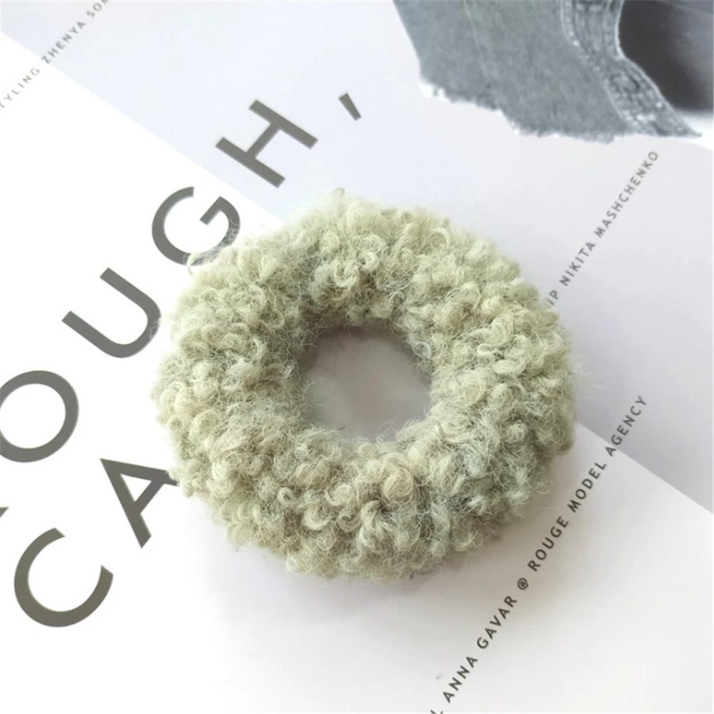light green Корейские милые мягкие плюшевые меховые резинки для девочек, одноцветные резинки для волос, резинки для волос, держатель для конского хвоста, кольца для волос, аксессуары для волос - Цвет: light green