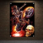 Череп мотоциклистов, Картина на холсте, моторы, настенная наклейка, декор для паба, бара, гаража, винтажные баннеры, флаги, настенное украшение
