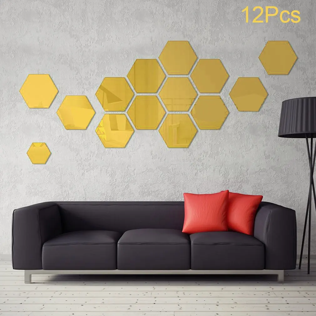 

12PCS Original Design Geometric Pattern Diy Removable Waterproof Luminous PVC Wall Border Stickers for Home Decors